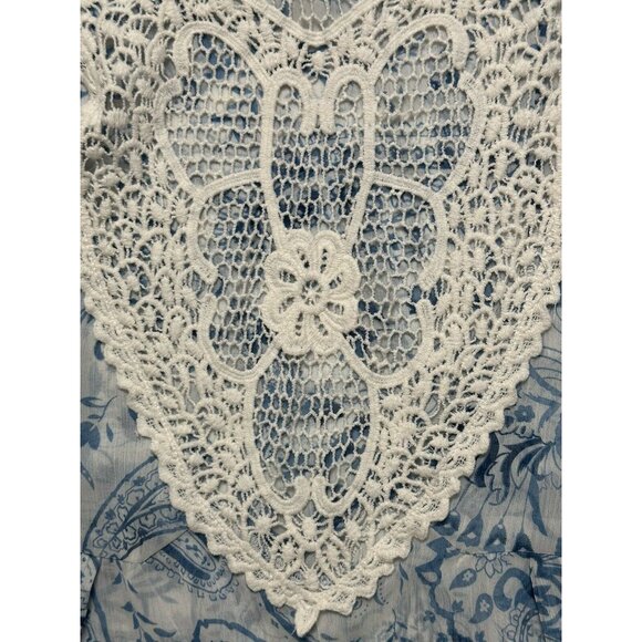 BCBG Maxazria Fashion Vest Cardigan Blue & White Paisley‎ Floral Lace Back S / M - Picture 3 of 6